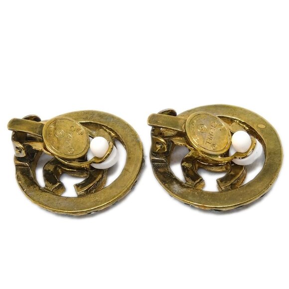 Chanel Gold Button Earrings Clip-On Rhinestone - Picture 3 of 4